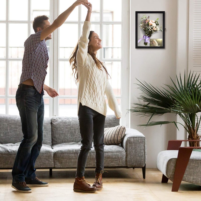 TJMOREE صندوق عرض ظل الزهور TJ.MOREE 11 × 14 إطار ظل كبير مع باب زجاجي لباقة الزفاف والميداليات والصور وصندوق الذكريات للأشياء الثمينة - أسود ريفي - Image 5